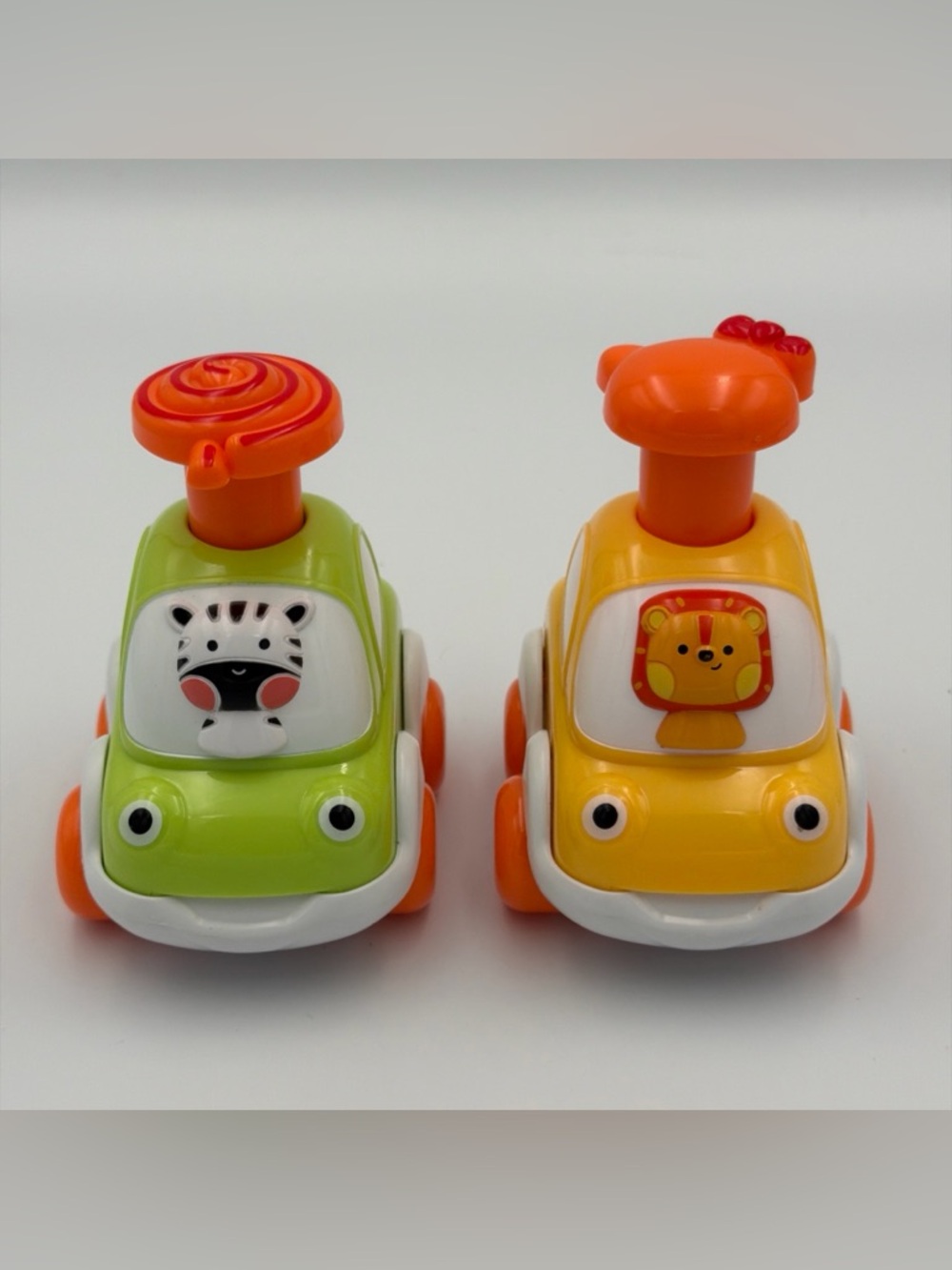 Silly Racers from The Manhattan Toy Company Lot Of 2 Push & Go Cars Green Yellow